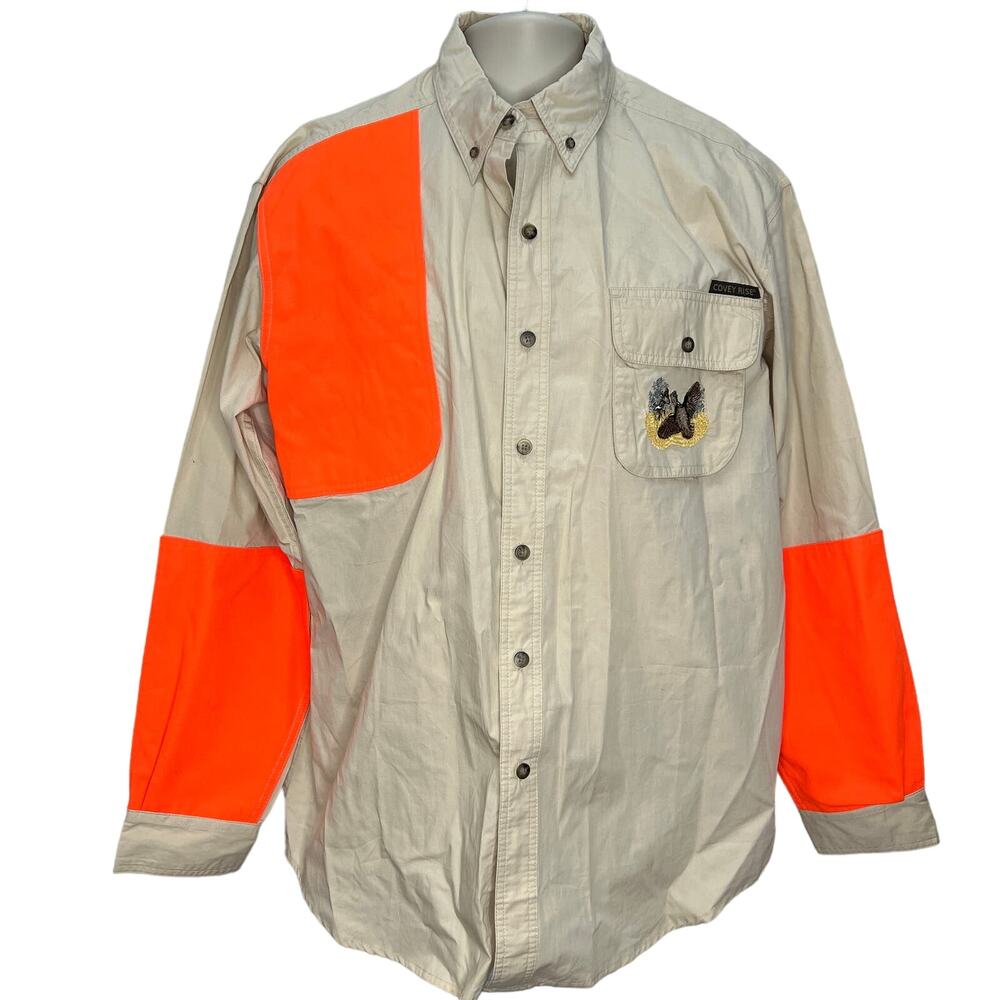 Covey Rise Mens Hunting Shooting Shirt Size M Beige Hunters Orange Vented Button